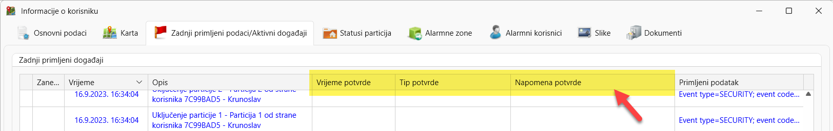 Last received header
